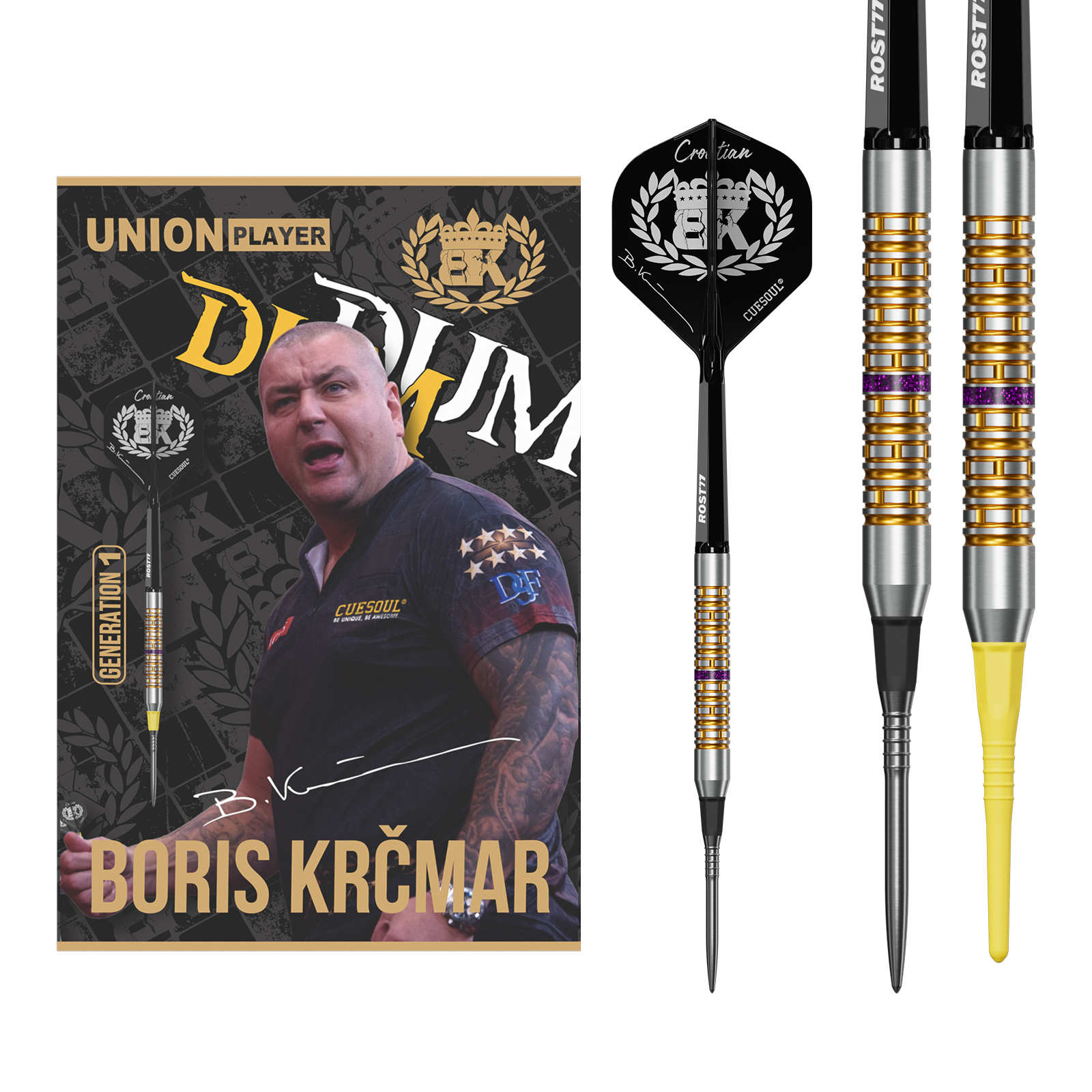 CUESOUL Boris Krčmar Generation One – Jeu De Fléchettes 95% Tungstène (21g) – Double Usage Acier Et Souple – Coffret Complet